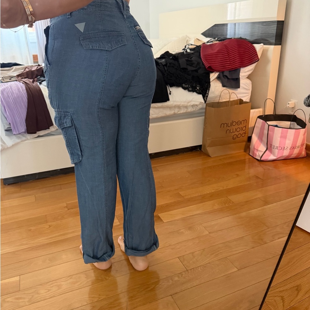 Guess High-Rise Cargo Jeans — Blue